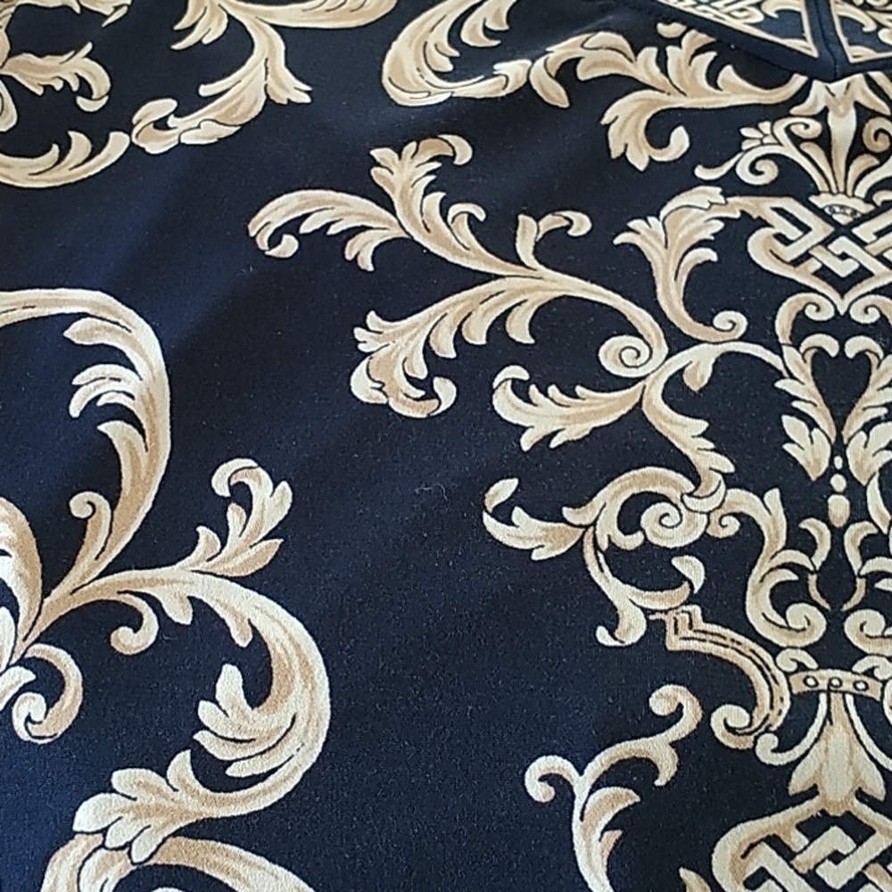 JM Collection Navy Tan Classic Print V Neck Pullover Top XL - Picture 12 of 12